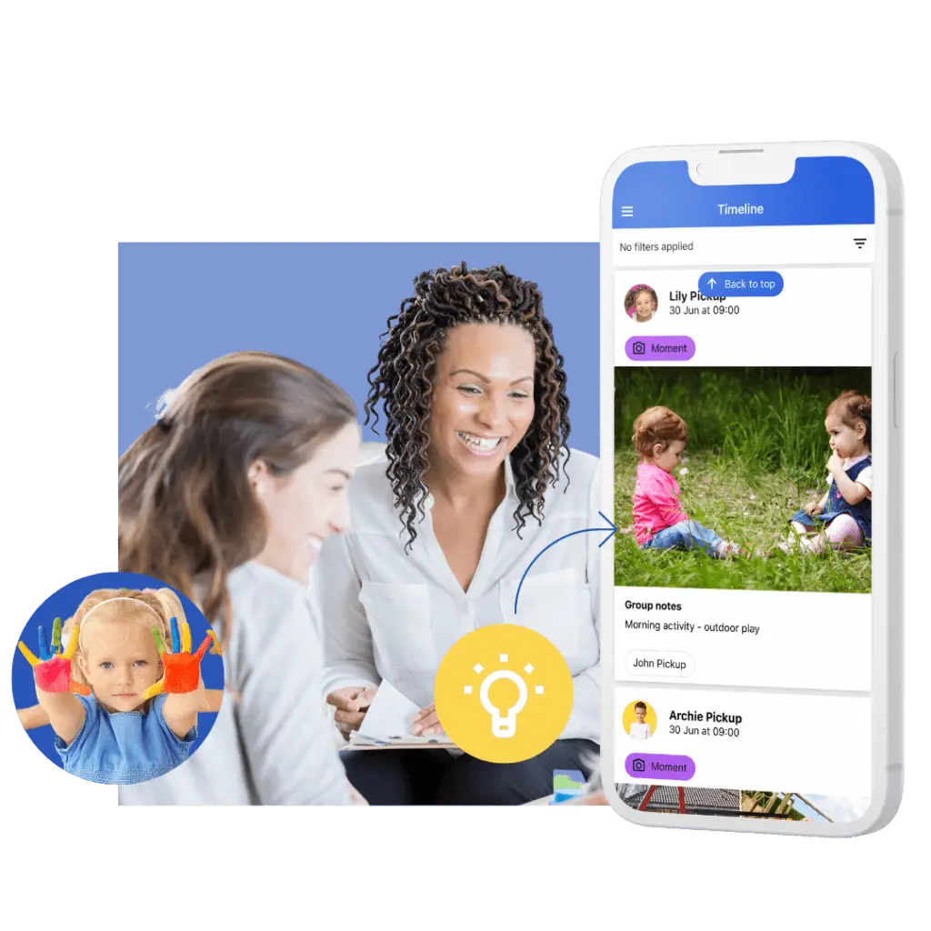 Parent viewing nursery updates and photos on a phone